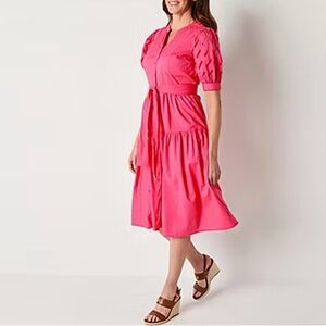 St. John’s Bay Eyelet Cap Sleeve Tiered Tie Dress Pink